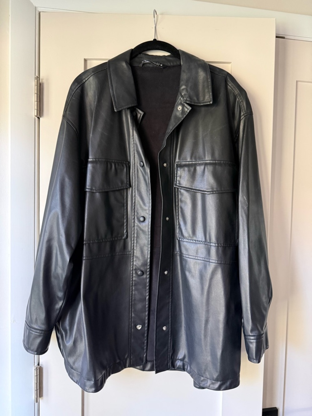Zara Black Leather Button-Front Jacket
